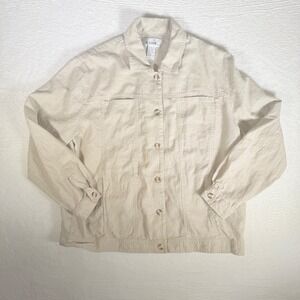 H LOOK Linen Blend Button Front Casual Jacket Beige Size L Chic Effortless Style